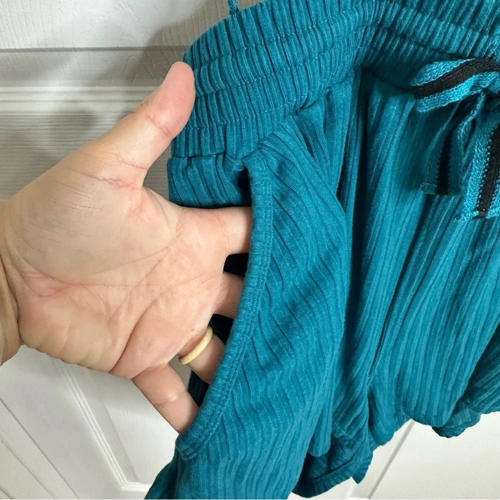 Free People Teal Ribbed Sleeveless Cutout Romper